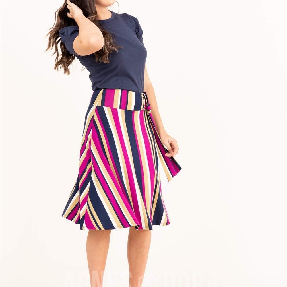 Agnes & Dora Side Sash Skirt Bold Stripe Navy Pink New With Tags
